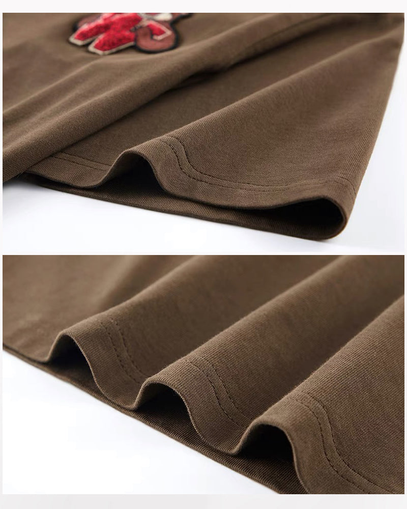 Steetwear Brown Bear Towel Embroidery T-Shirt