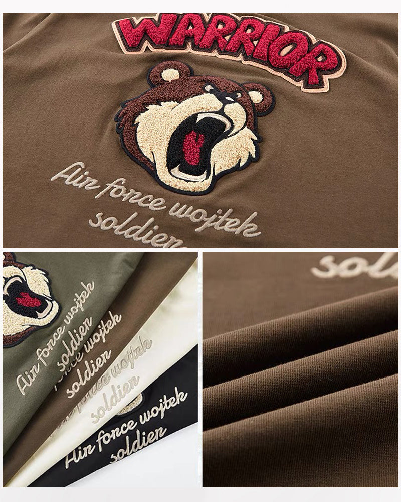 Steetwear Brown Bear Towel Embroidery T-Shirt