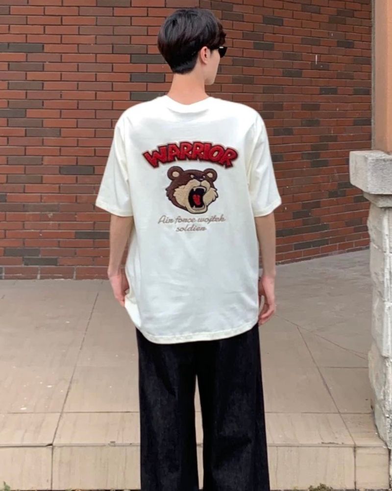 Steetwear Brown Bear Towel Embroidery T-Shirt