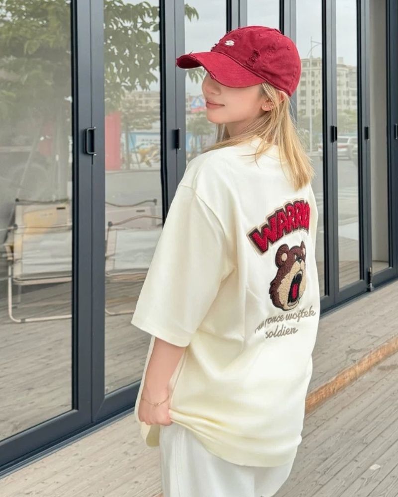 Steetwear Brown Bear Towel Embroidery T-Shirt