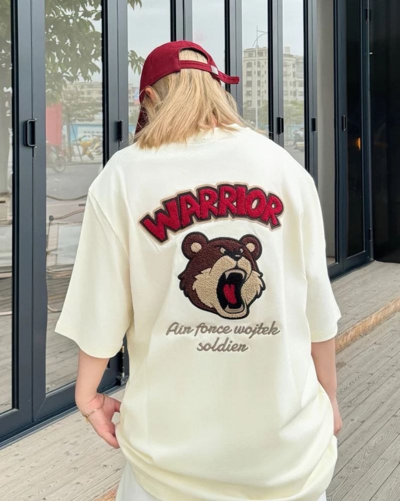 Steetwear Brown Bear Towel Embroidery T-Shirt