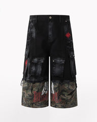 Street Distressed Patchwork Camo Baggy Jorts
