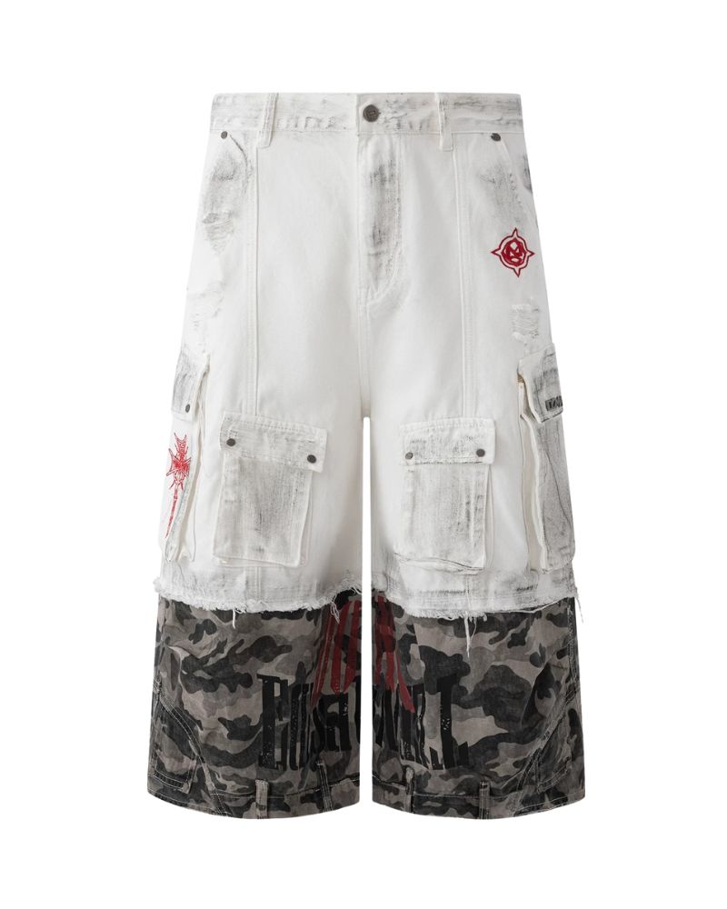 Pathwork Jorts Street Distressed Patchwork Camo Baggy Jorts – Rabock