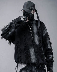 Street-Style Fringe Colorblock Turtleneck Sweater