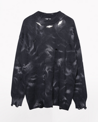 Street-Style Washed Tie-Dye Distressed Sweater