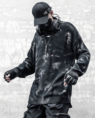 Street-Style Washed Tie-Dye Distressed Sweater