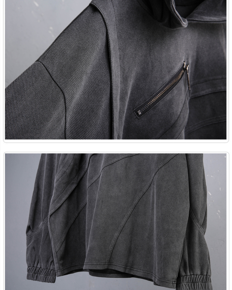 Street Vintage-Wash Patchwork Hoodie