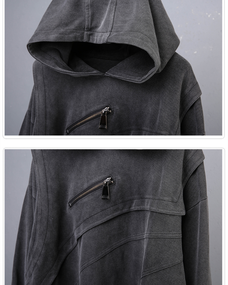 Street Vintage-Wash Patchwork Hoodie
