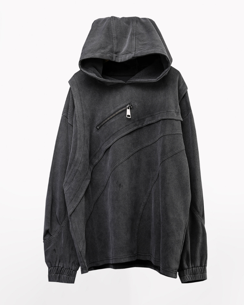 Street Vintage-Wash Patchwork Hoodie
