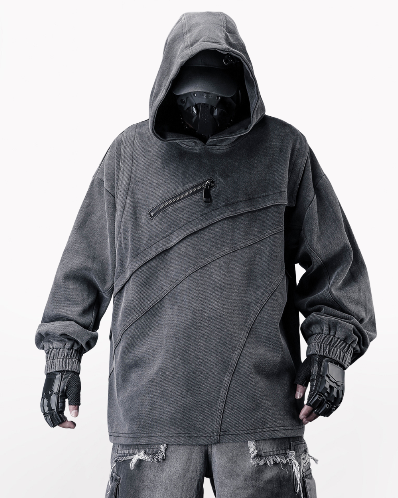 Street Vintage-Wash Patchwork Hoodie