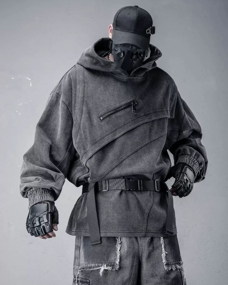 Street Vintage-Wash Patchwork Hoodie