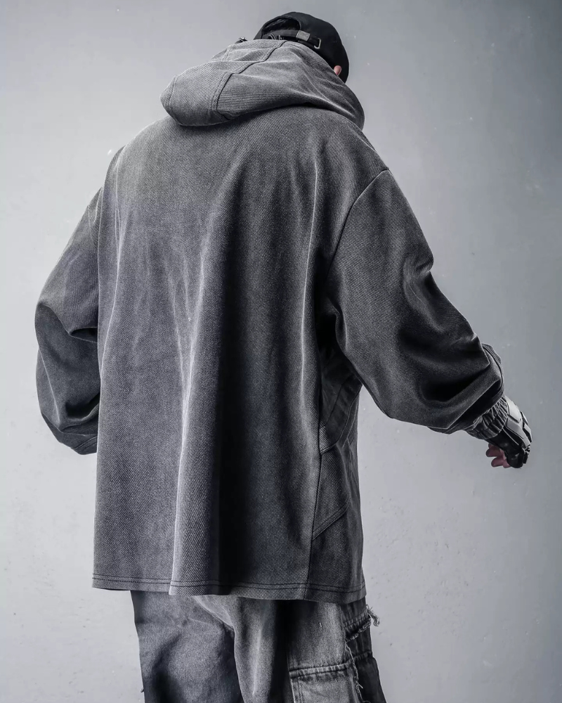 Street Vintage-Wash Patchwork Hoodie