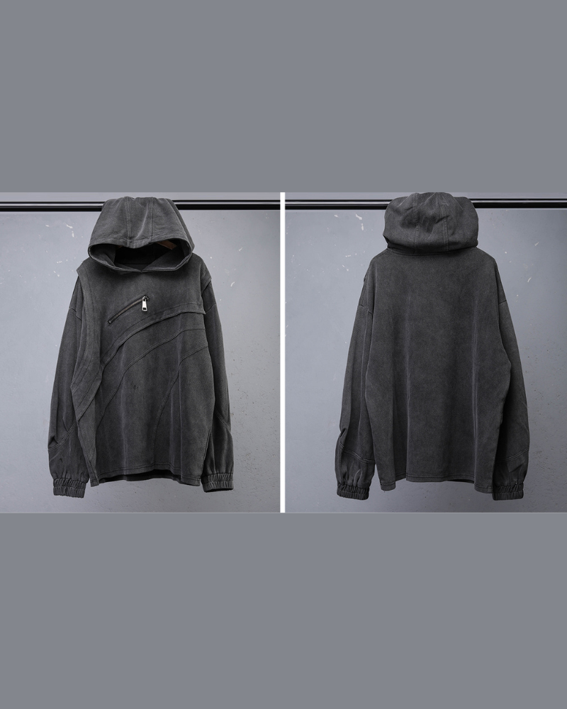 Street Vintage-Wash Patchwork Hoodie