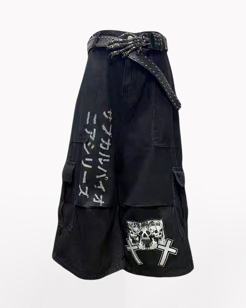 Street Washed Chains Denim Baggy Jorts