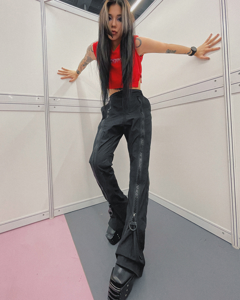 Opium Style Street Y2K Zipper Flared Pants
