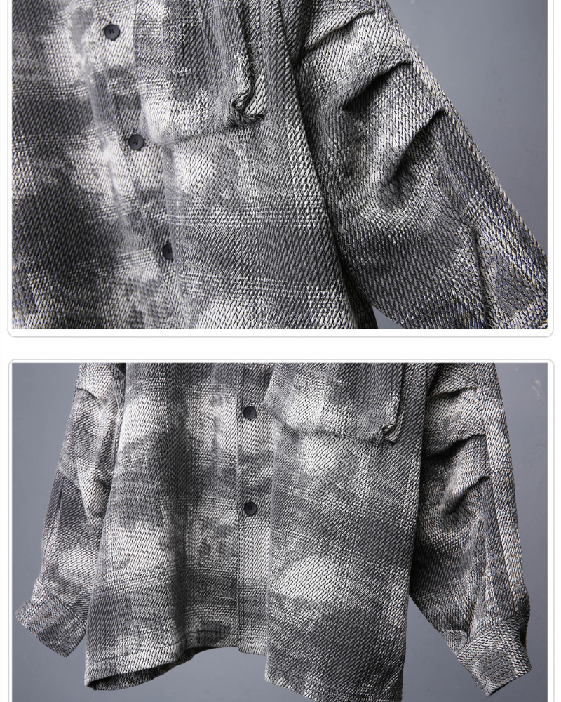 Streetwear Brushed Plaid Camo Shirt Jacket