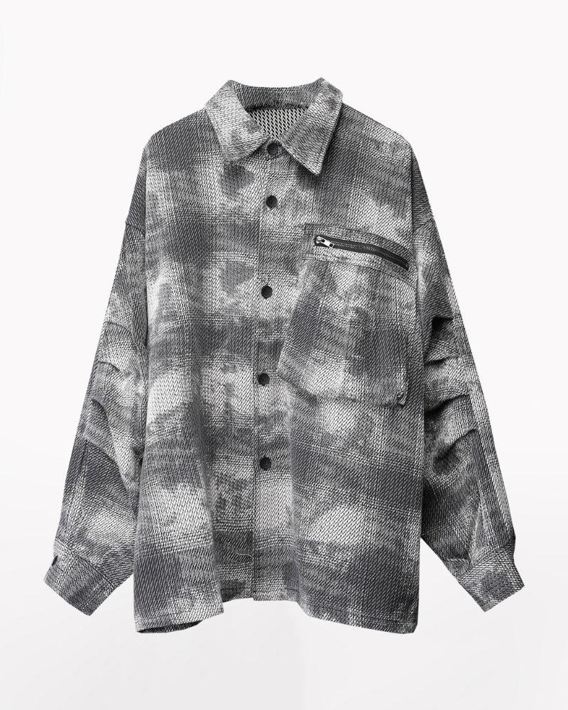 Streetwear Brushed Plaid Camo Shirt Jacket