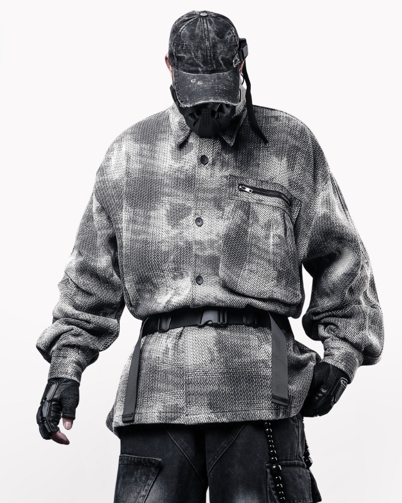 Streetwear Brushed Plaid Camo Shirt Jacket