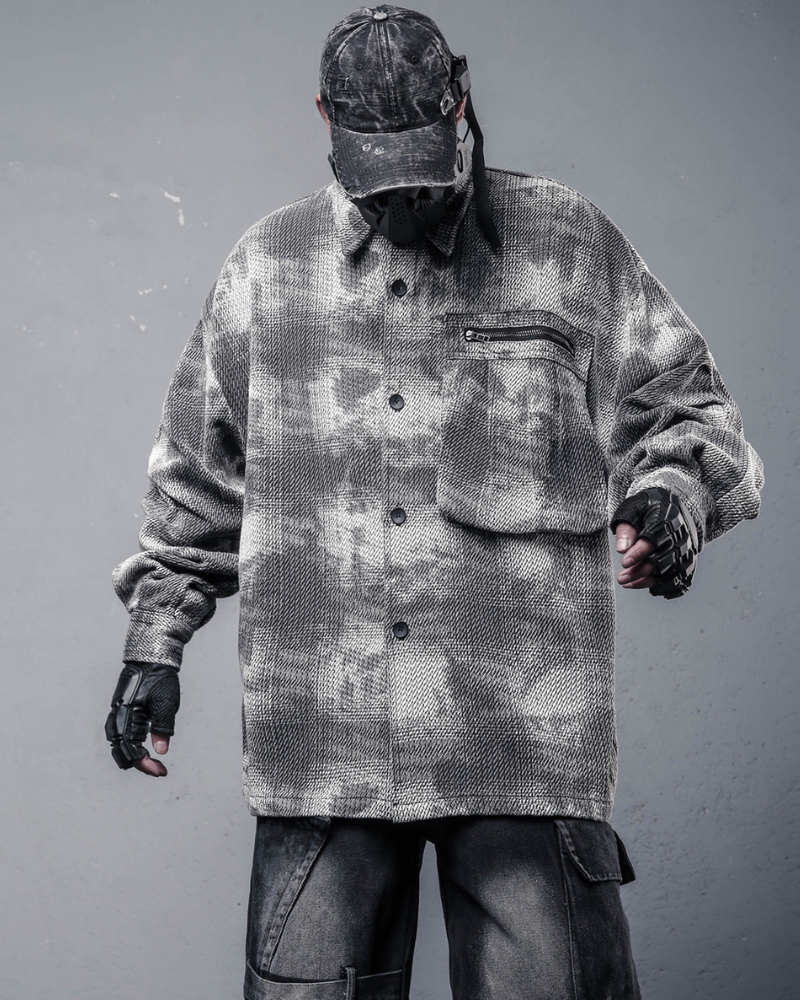 Streetwear Brushed Plaid Camo Shirt Jacket