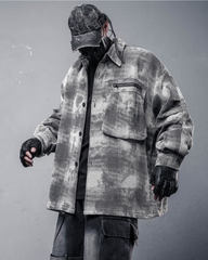 Streetwear Brushed Plaid Camo Shirt Jacket