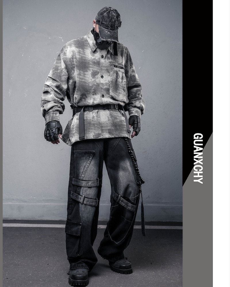 Streetwear Brushed Plaid Camo Shirt Jacket