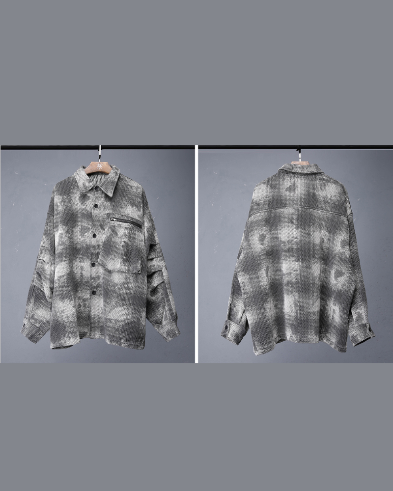 Streetwear Brushed Plaid Camo Shirt Jacket