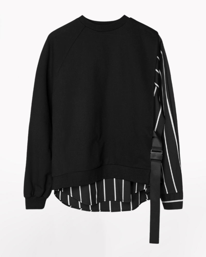 Streetwear Color Block Ribbon Crewneck Sweatshirt
