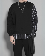 Streetwear Color Block Ribbon Crewneck Sweatshirt
