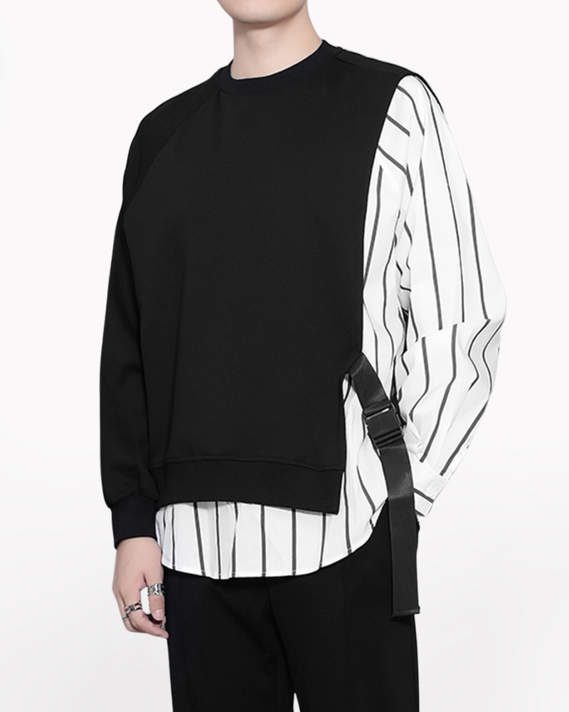 Streetwear Color Block Ribbon Crewneck Sweatshirt