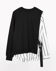 Streetwear Color Block Ribbon Crewneck Sweatshirt