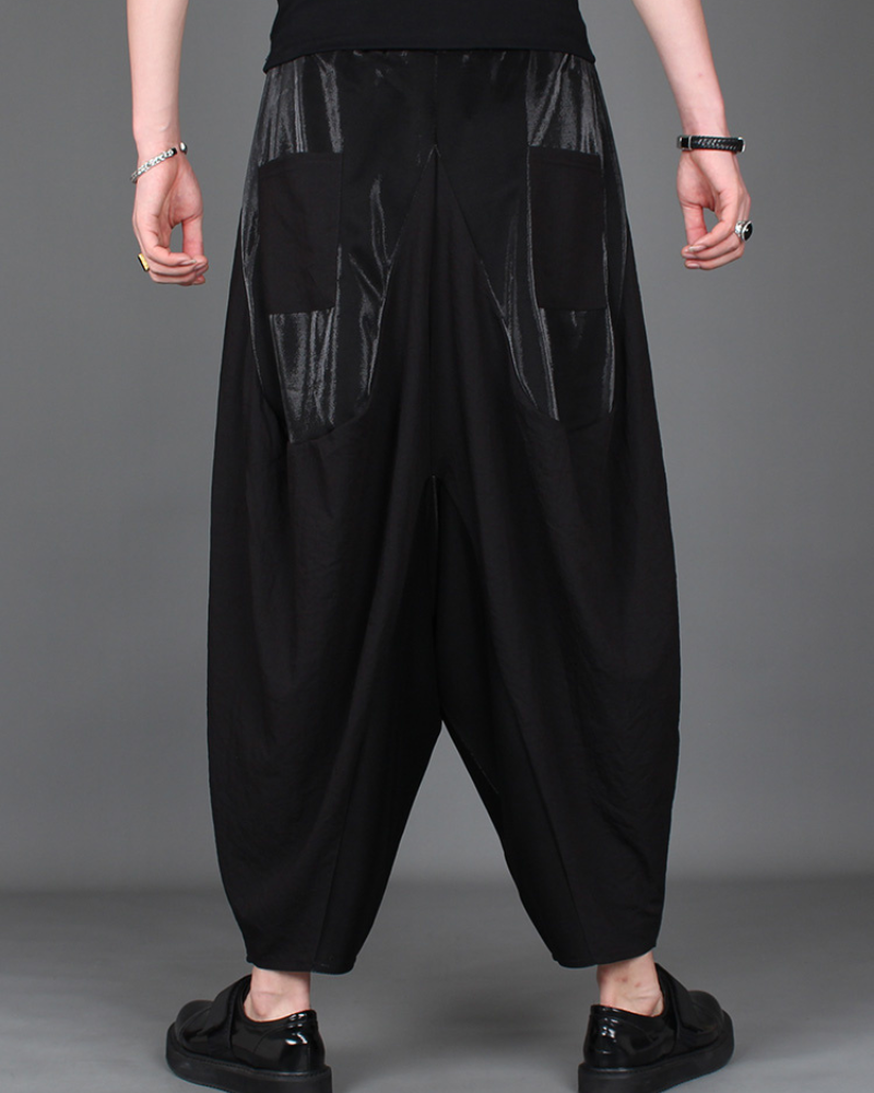 Streetwear Contrast Color Harem Crop Hakama Pants