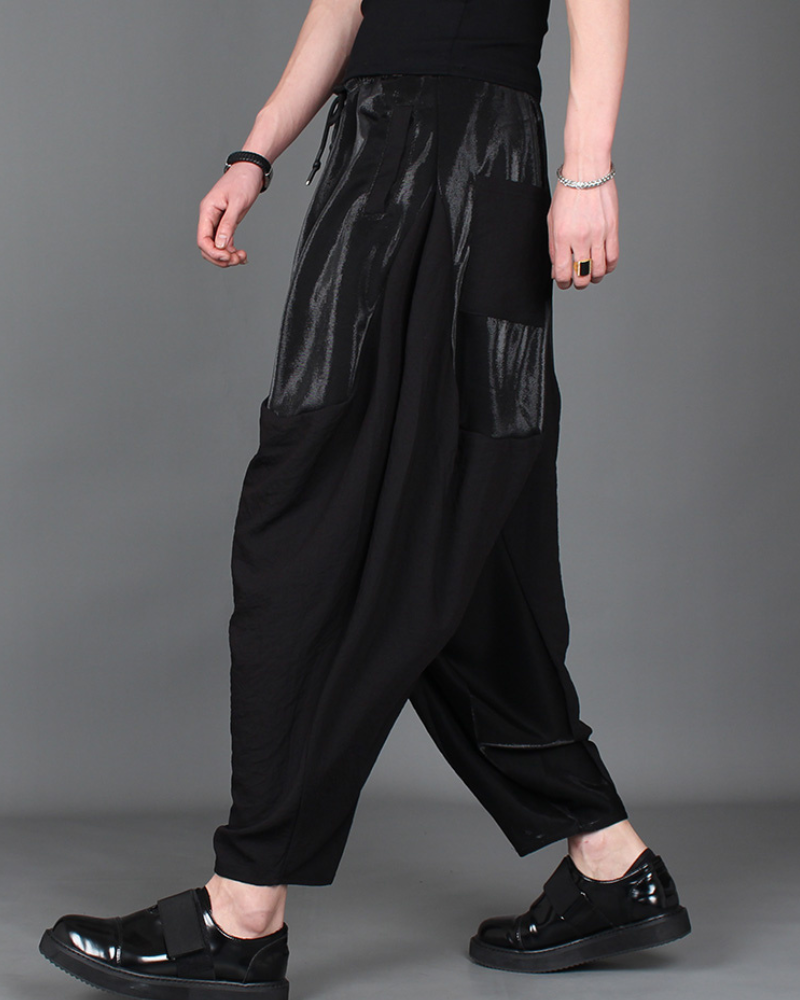 Streetwear Contrast Color Harem Crop Hakama Pants