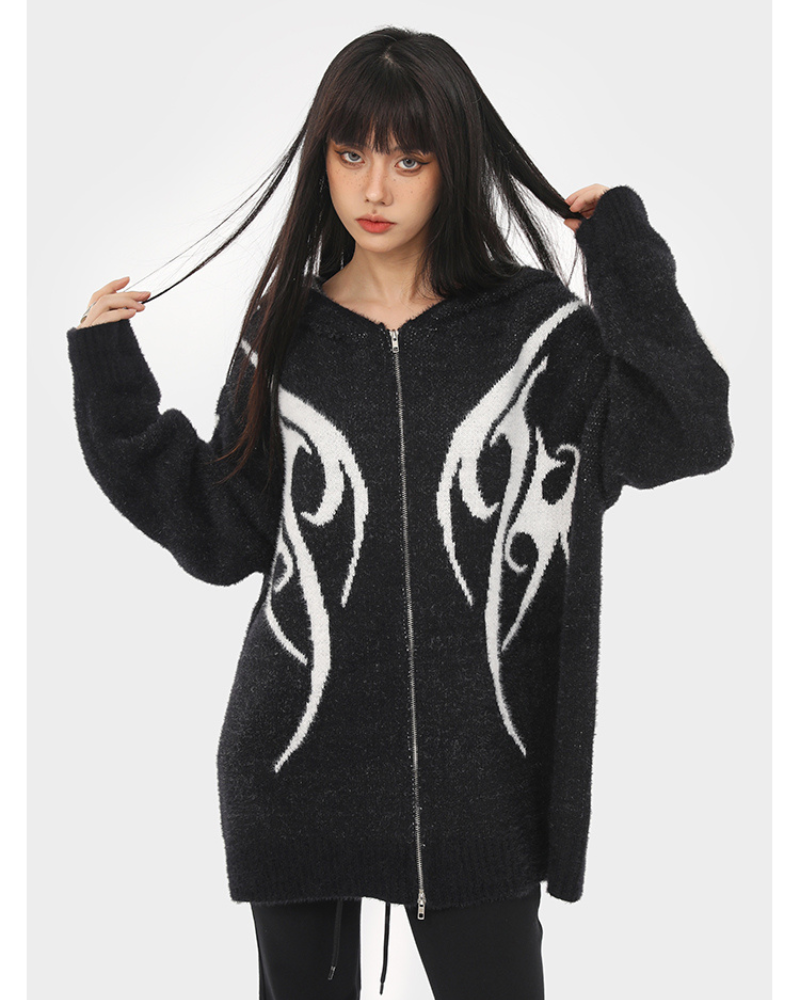 Streetwear Black Cardigan Sweater Hoodie