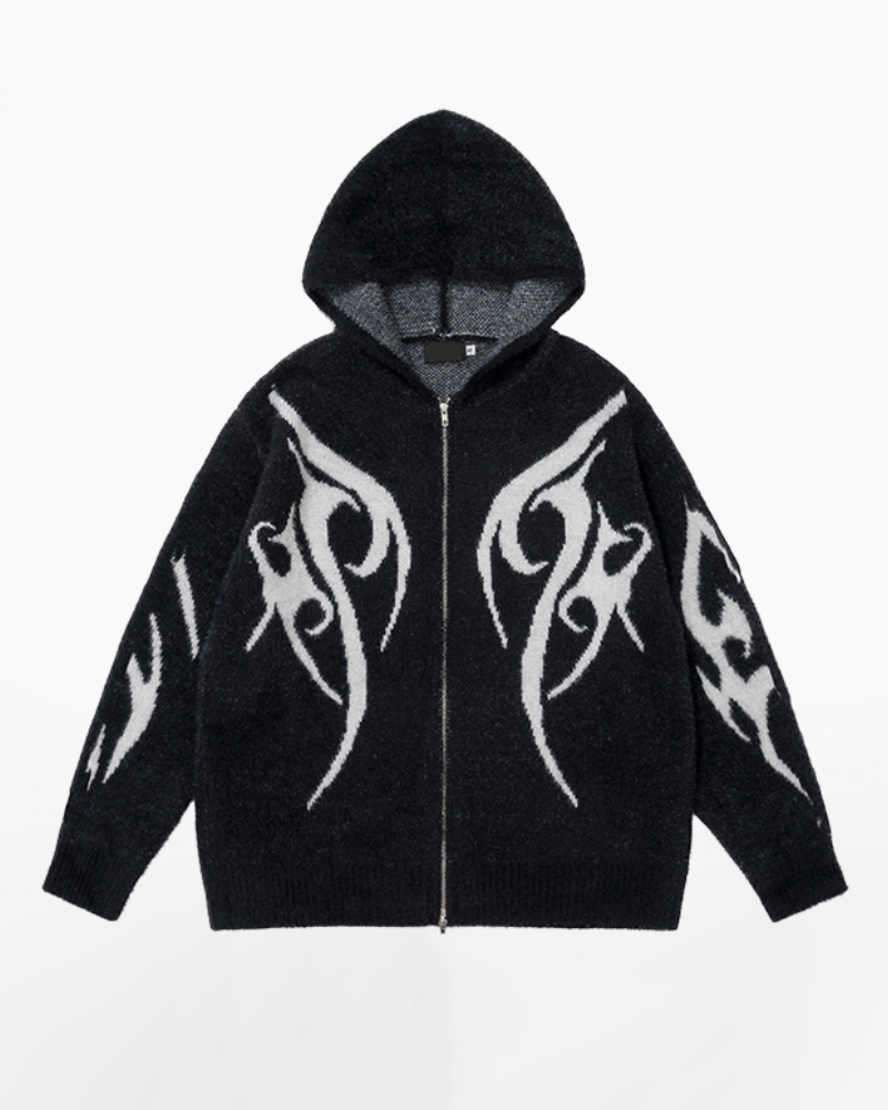 Streetwear Black Cardigan Sweater Hoodie