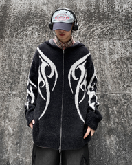 Streetwear Black Cardigan Sweater Hoodie