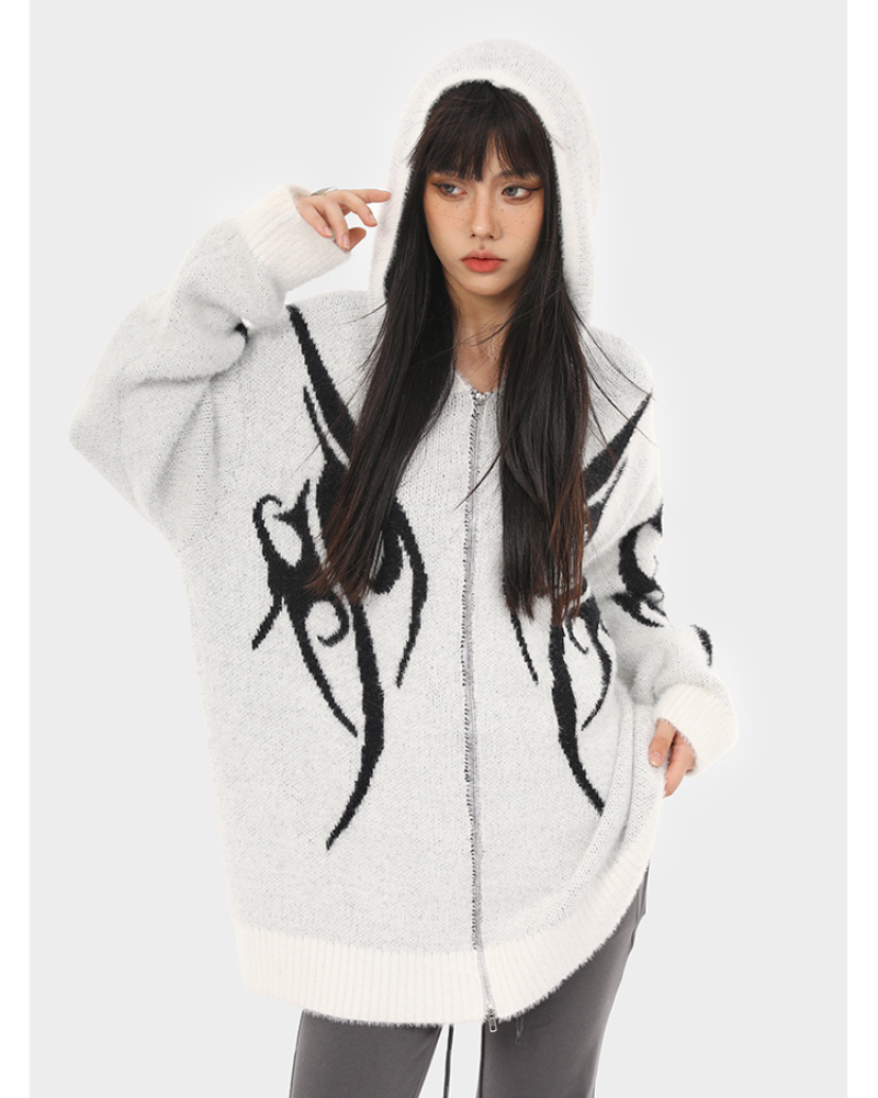 Streetwear Black Cardigan Sweater Hoodie