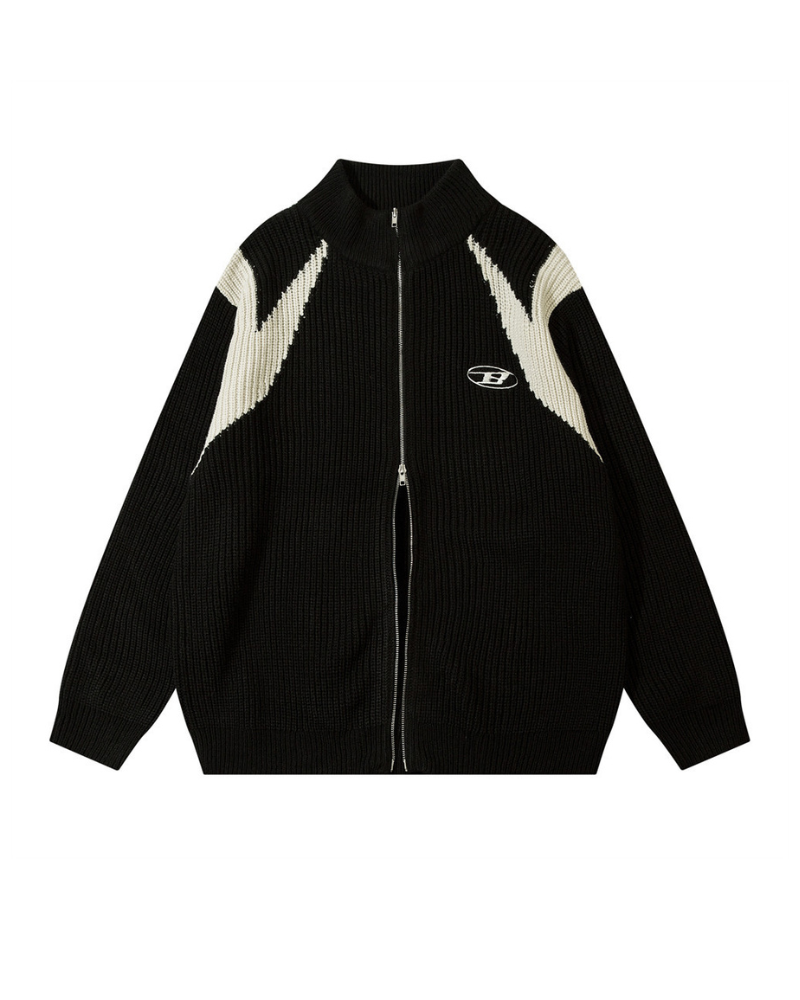 Streetwear Knitted Zip Up Turtleneck Sweater