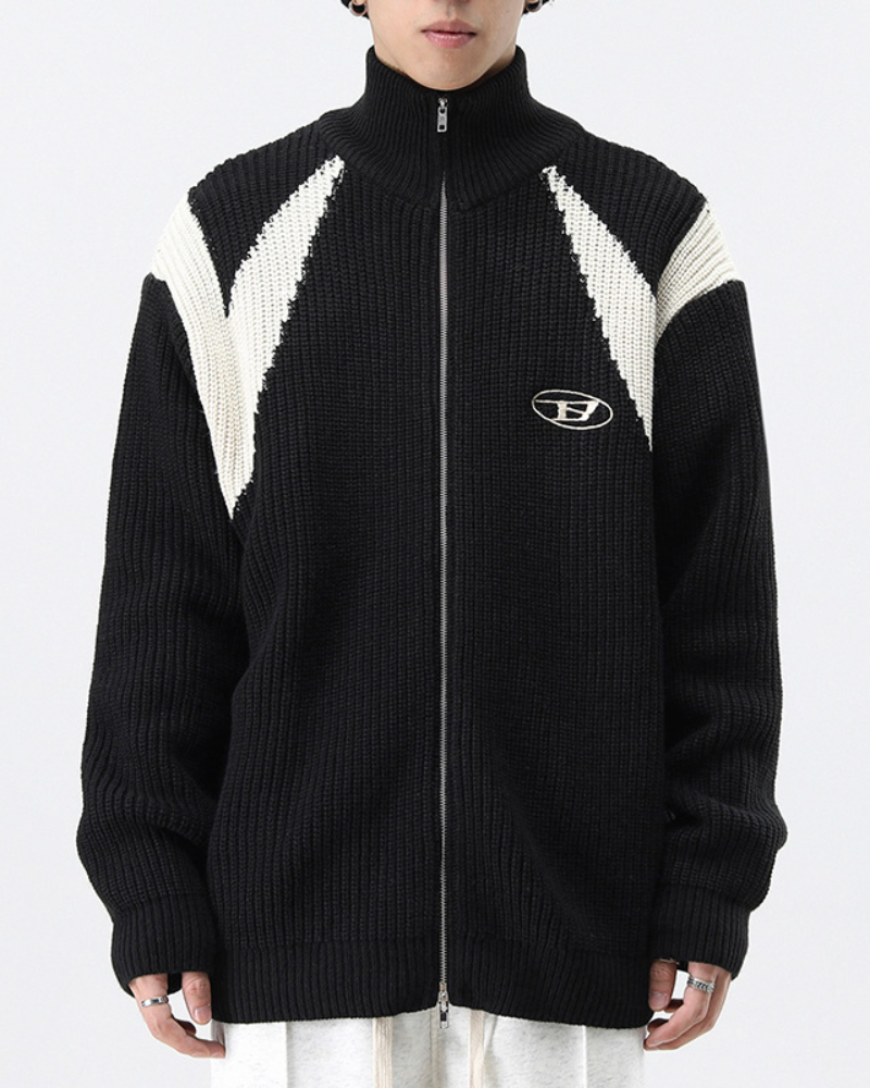Streetwear Knitted Zip Up Turtleneck Sweater