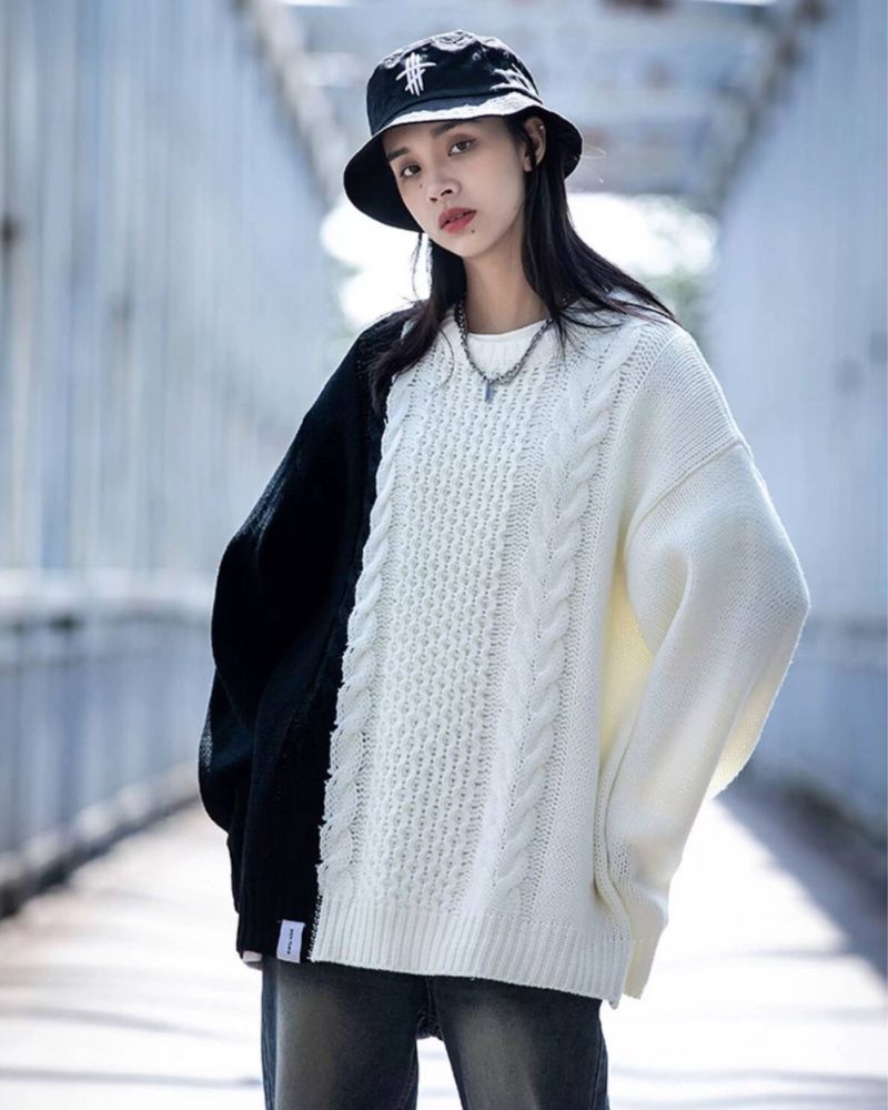Streetwear Patchwork Color Block Sweater