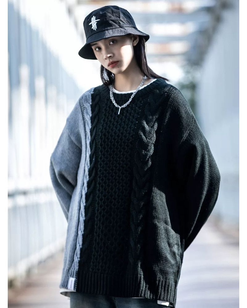 Streetwear Patchwork Color Block Sweater