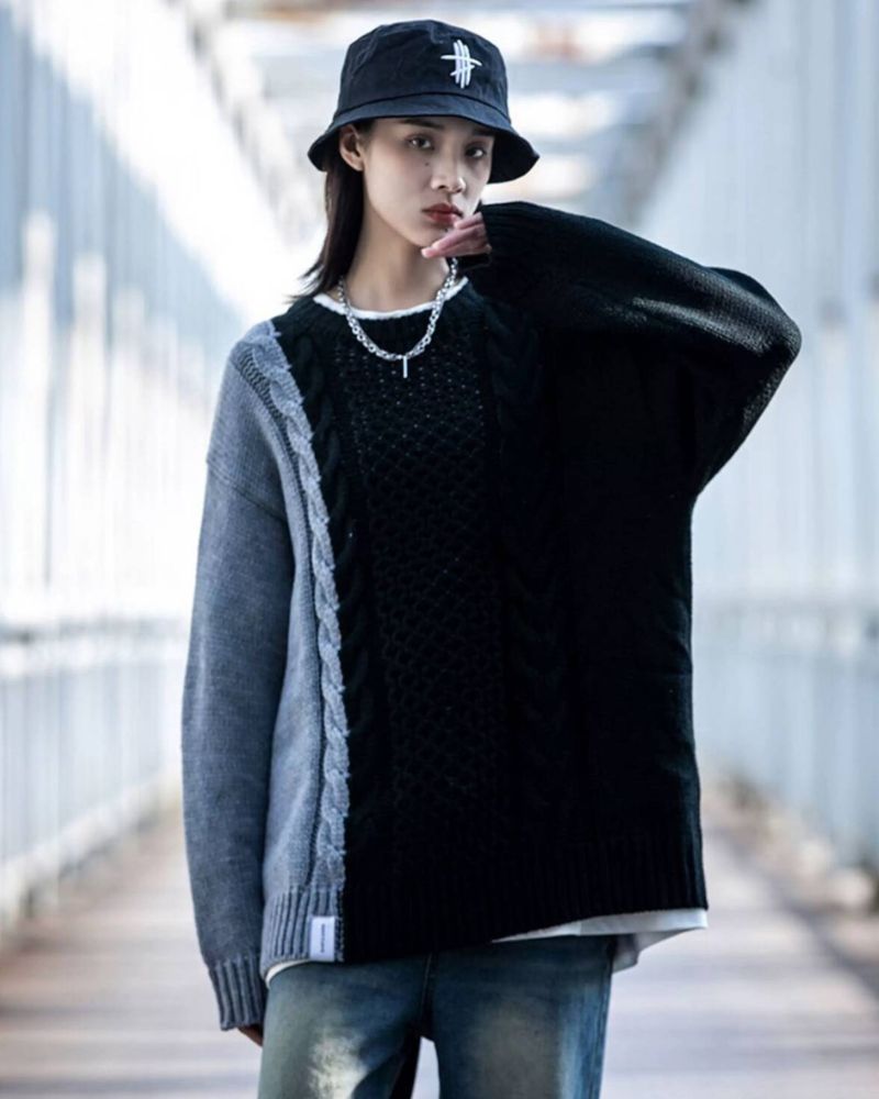 Streetwear Patchwork Color Block Sweater