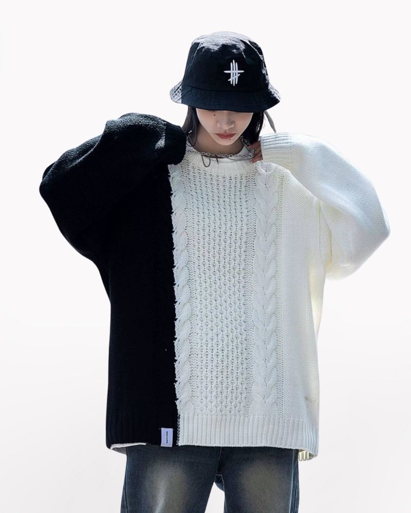Streetwear Patchwork Color Block Sweater