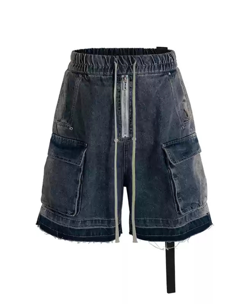 Streetwear Washed Raw Edge Cargo Baggy Jorts