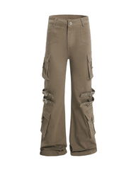 Streetwear Women Buckle Strap Flared Cargo Pants