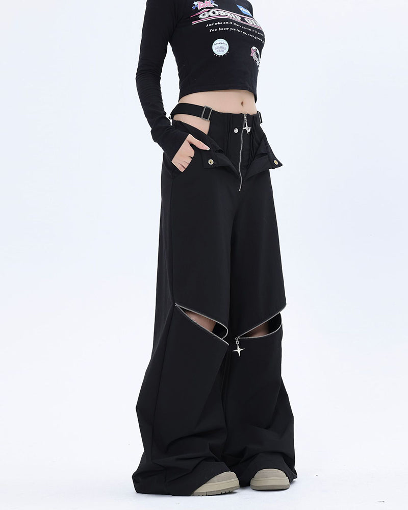 Streetwear Dual-wearable Zippered Cargo Pants