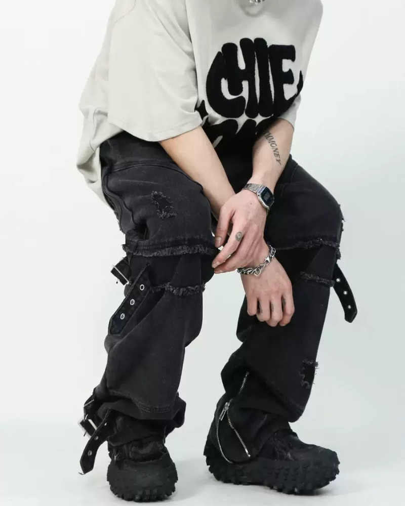 Streetwear Bandage Zipper Y2K Punk Jeans