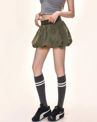 Stretch Waist Denim Mini Bubble Skirt