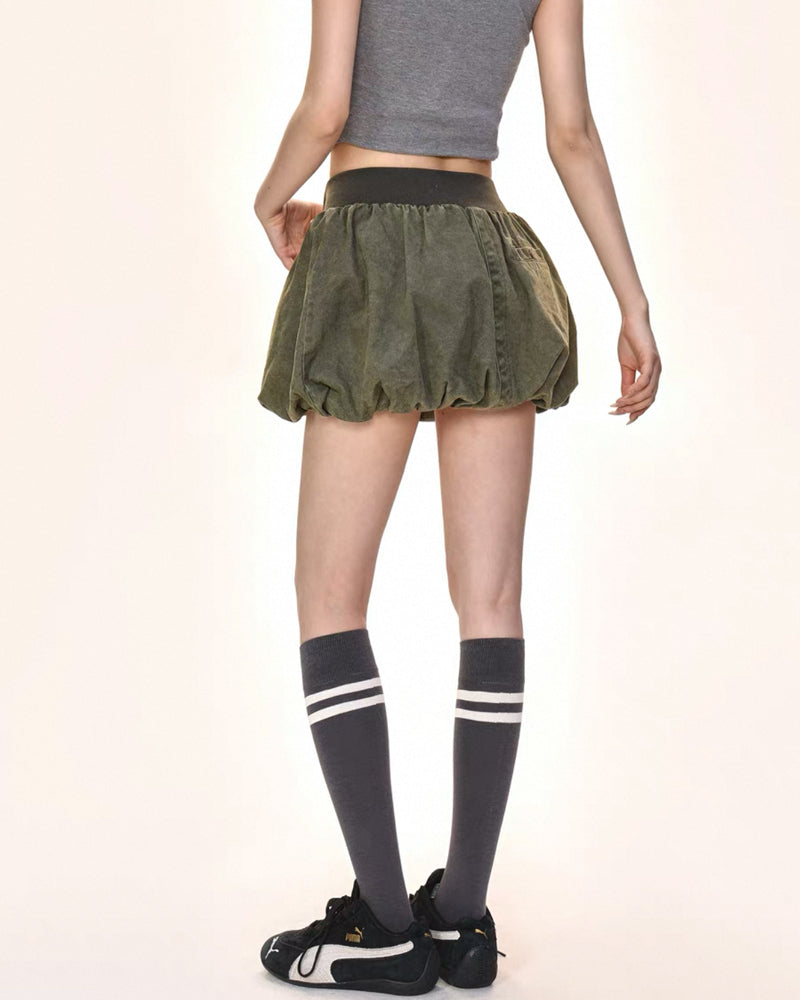 Stretch Waist Denim Mini Bubble Skirt