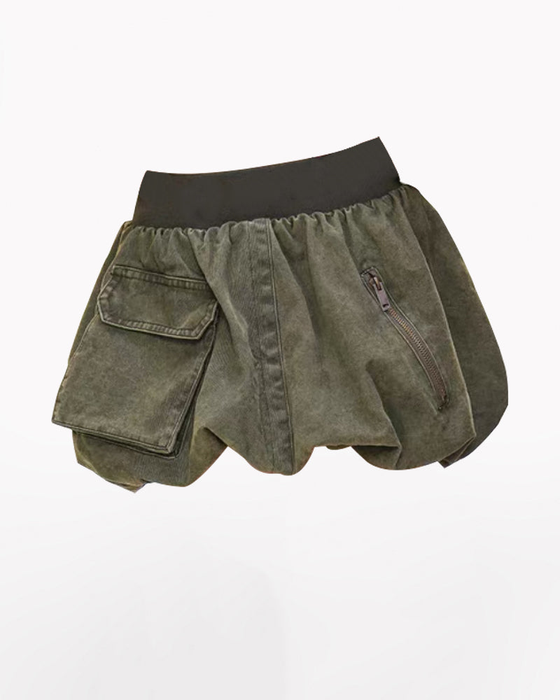 Stretch Waist Denim Mini Bubble Skirt