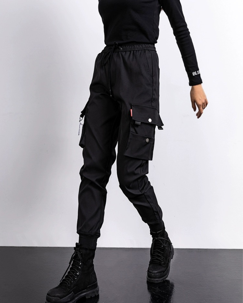 Black Slim Women Cargo Pants